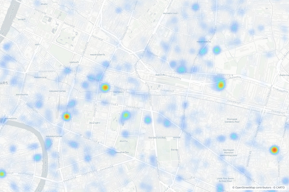 แผนที่ heatmap รายงานเสียงรบกวนทั่วกรุงเทพ